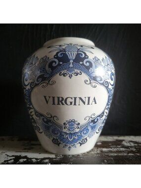 Vintage Olde Virginea Jar Co Delft Virginia Tobacco Jar with Certificate